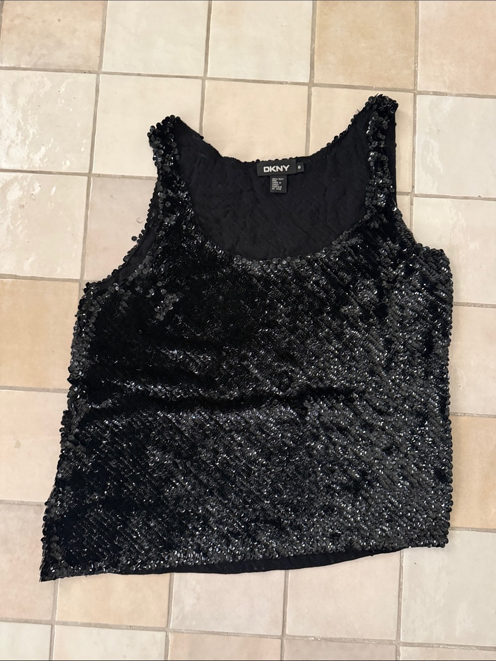 DKNY Black Sequin Asymetrical Camisole Tank